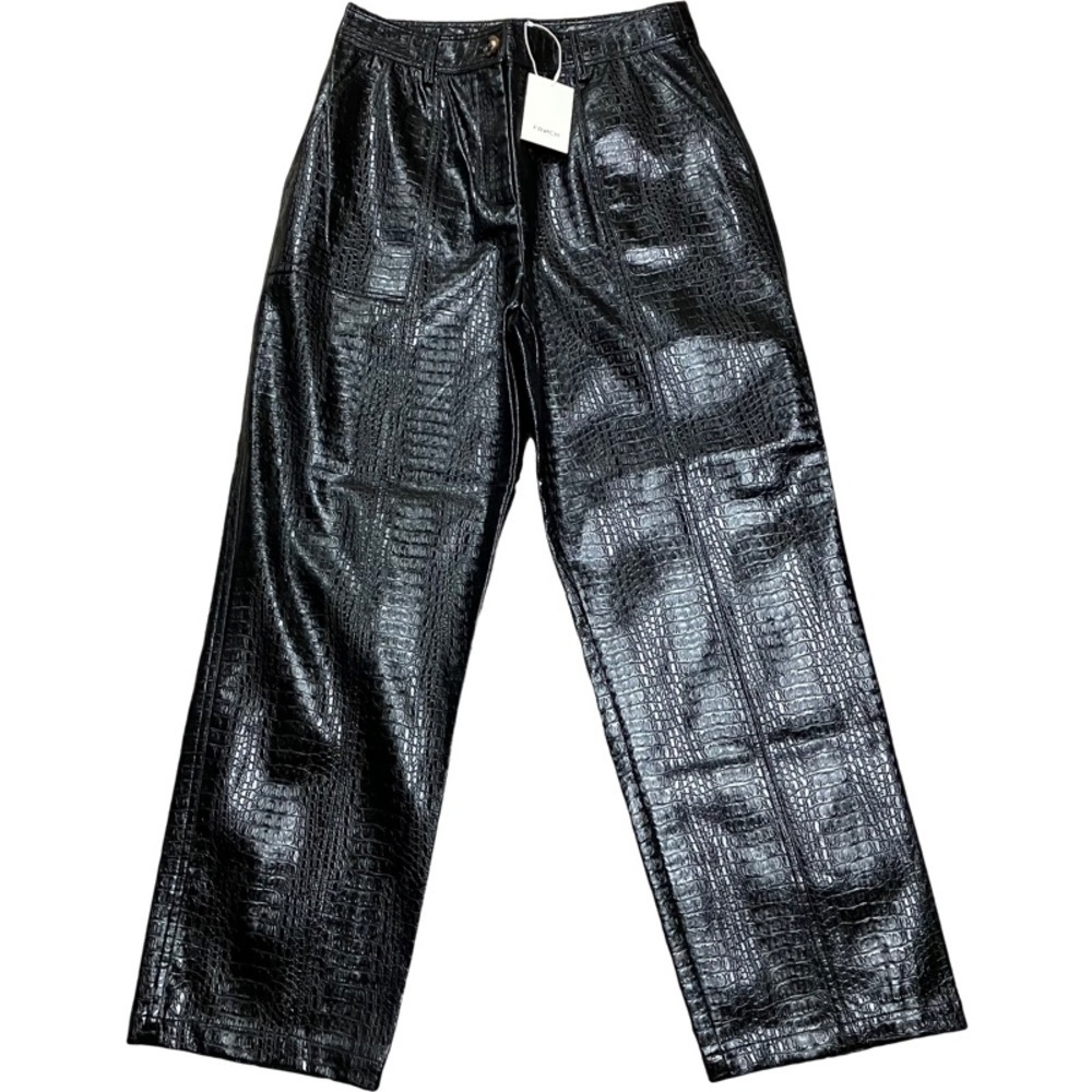 Glam Edgy Sleek Modern FRNCH Paris Faux Leather Pants Medium Black Classic NWT
